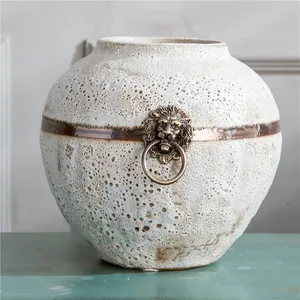 White Bubble Copper Ring Chinese Style Furniture Market Ceramic Vase For Hand Made Decor thumbnail-3