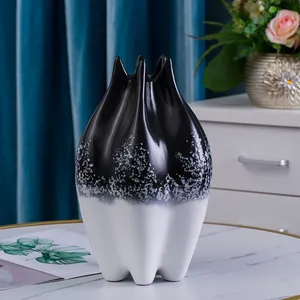 Unique Skin Texture Light Luxury White Black Ceramic Vase For Club Ktv Hotel Office Decor thumbnail-4