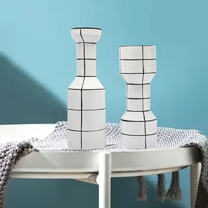 Nordic Modern Simple Creative Fashion White Black Stripe Ceramic Vase For Living Room Decor thumbnail-4