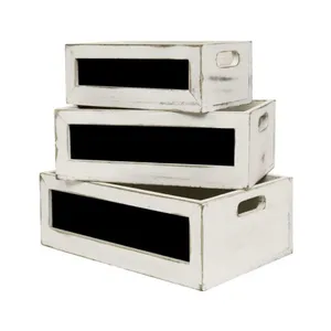 White Washed Wood Nesting Storage Crates With Chalkboard thumbnail-1