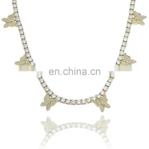 16inch Hip Hop Necklace, Jewelry Gold Diamond Iced Out Cuban Link Chain 4pcs Butterfly Necklace for Women/ thumbnail-2