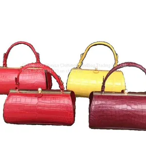 European And American Casual Cylindrical Handbag Horizontal Barrel-Shaped Leather Shoulder Bag Crocodile Leather Diagonal Bag Women thumbnail-1