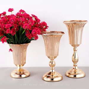 Elegant Wedding Flower Vase 20/27/39 cm Metal Gold Flower Stand Holder For Home Wedding Party Decoration thumbnail-1