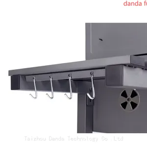 Outdoor BBQ Charcoal Grill With Two Shelf Table With Big Size Wheel thumbnail-5