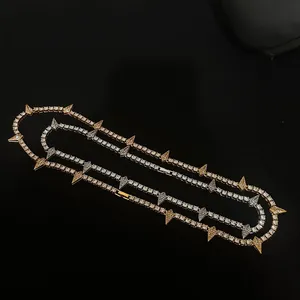 Fashionable Punk Hip Hop Spiked Necklace Shiny Rhinestone Inlaid Crystal Tennis Chain Suitable For Men Daily & Night thumbnail-5