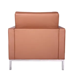 Florence Knoll Style Tufted Leather Armchair, Modern 1-Seater Sofa Chair With Stainless Steel Base for Living Room Hotel thumbnail-3