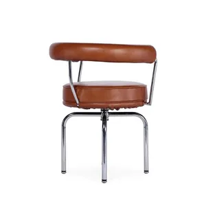 LC7 Chair Le Corbusier 1928 Replica, Modern 360° Swivel Leather Dining Chair With Chrome Metal Base for Home Hotel Cafe thumbnail-1