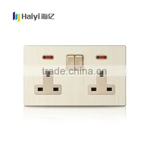 BS Standard Aluminum Metal Panel 2 Gang 13A Switch and Socket /electrical Switched Socket /wall Light Switch Quality Choice thumbnail-2