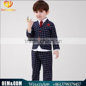 2016 Spring and Autumn Handsome Boys Clothing Set Nevy Blue Plaid Style 3 Pieces Sets Baby Boy Clothes Suit thumbnail-1