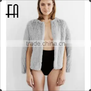 Factory Direct Wholesale Price Open Front Rabbit Knitted Fur Cape thumbnail-3