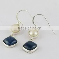 Real Natural Stone Pearl_Kyanite 925 Sterling Silver Earring, Fresh Silver Jewelry, Gemstone Silver Jewelry thumbnail-3