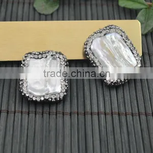 LFD-007B Druzy Pearl Pave Rhinestone Rectangle Connector Spacer Beads Diy Jewelry Finding thumbnail-1