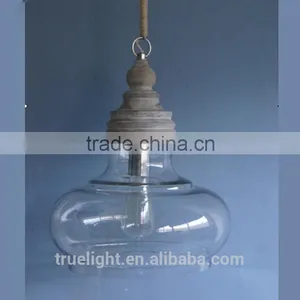 Industrial Bell Glass With Wood Pendant Lamp 1 Light for Shops China Supplier thumbnail-1