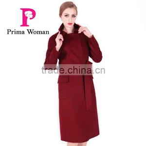 2016 New Design Fashion Women Length Slim Fit Wool Coat With Belt thumbnail-2