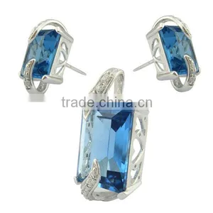Blue Gemstone Setting Jewelry Set Stud Earrings Natural Gemstone Pendant thumbnail-1