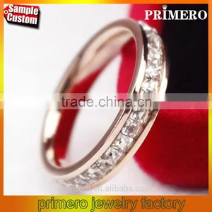 Super Flash Titanium Steel 18k Rose Gold Plated Full Paved AAA CZ Diamond Stone Ring thumbnail-1