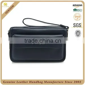 Guangzhou Factory 100% Cowhide Real Leather Clutch Bag Men Leather Wallet Custom Black Pebbled Leather Clutch for Men thumbnail-4