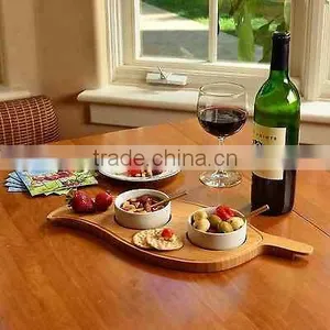 2 Bowl Leaf Shape Serving Platter Dishes Bamboo Kitchen Draining Ceramic Bowls Tray Party Serning Tray thumbnail-1