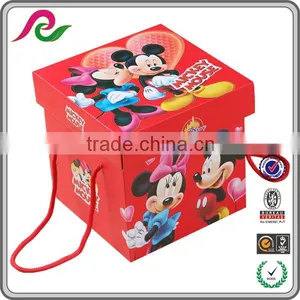 Red Folding Corrugated Paper Box With Micky Mouse Picture for Packing Gift thumbnail-2