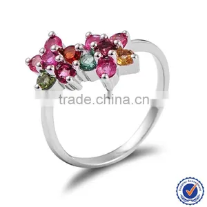 Custom Made Simple Design 925Sterling Silver Twin Flower Tourmaline Ring thumbnail-1