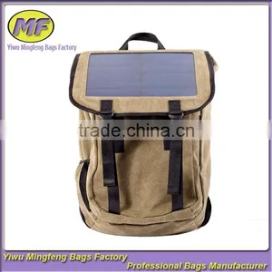 Brown Nylon Solar Chargeable Backpack Solar Panel Bag thumbnail-1
