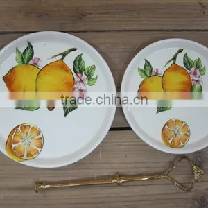 Two Tier Exquisite Fruit and Cake Plates Set With Metal Stand thumbnail-1