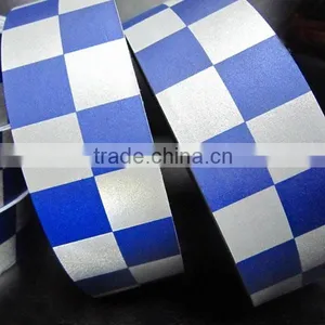 Inexpensive White Blue Reflective Checked Fabric Tape thumbnail-1