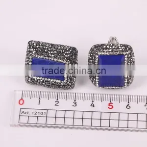 Natural Lapis Lazuli Druzy Stone Rings, Pave Crystal Rhinetone Single Stone Ring Design thumbnail-4