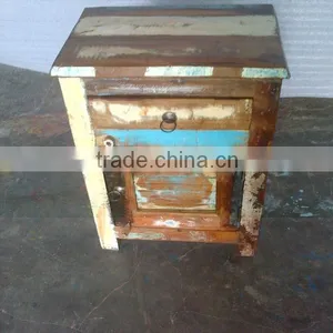 VINTAGE RECYCLE WOOD BED SIDE TABLE thumbnail-1