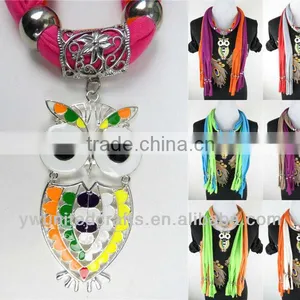Fashionable Beaded Tassels Owl Pendant Scarf Charm Beautiful Scarf thumbnail-1