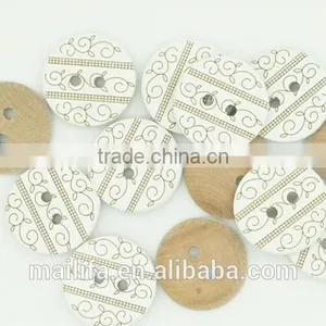 High Quality Fancy White Figure Laser Engraved on 2 Holes Wood Button thumbnail-2