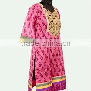 Chanderi Cotton Kurti/ Codding Embroidery Kurti thumbnail-3