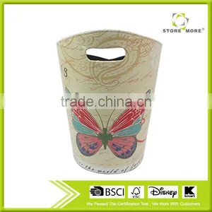 Art Printed Leather Trash Cans, Creative Waste Paper Basket, Storage Bin for Office, Home and High Class Hotel, Butterfly Printi thumbnail-1