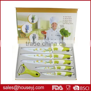 Set of 6pcs Knife Set 5pcs Non Stick Color Kitchen Knife+1pc Ceramic Peeler With EVA Box Packing thumbnail-1