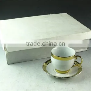 White Porcelain Coffee Cup and Saucer With Gold Line,cheap Coffee Cup in Stock thumbnail-2