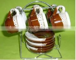 Hand Printing Ceramic Coffee Mug Gift Set With Metal Stand thumbnail-1