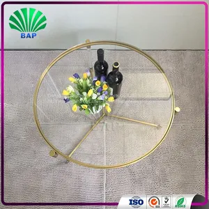 Clear Acrylic Round Coffee Table Living Room Center Tea Table Gold Metal Design thumbnail-3