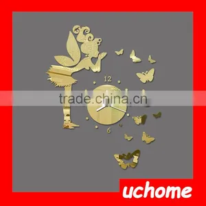 UCHOME Modern Style Butterfly Fairy DIY Mirror Wall Clock Wall Sticker Home Decor Bedroom Living Room thumbnail-2