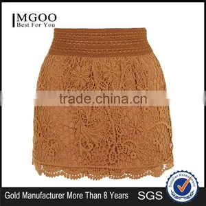 Wholesale OEM Services Crochet Mini Skirt For Ladies Lace Brown Mini Skirts With Wide Stretch Waistband thumbnail-1