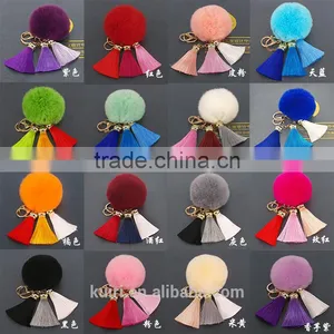 Fashion Tassel Pom Pom Fur Ball Keychain Wholesale Fur Pompoms Tassel Bag Charm 114A thumbnail-6