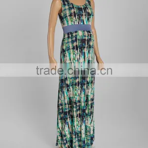 New Fashionable Maternity Dresses With Green And Blue Abstract Maternity Maxi Dress Sleeveless Women Clothing WD80817-24 thumbnail-1