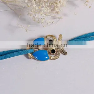 New Fashion Gold Plated Blue Suede Velvet Cord Halloween Owl Connector Black Enamel Bracelets thumbnail-3