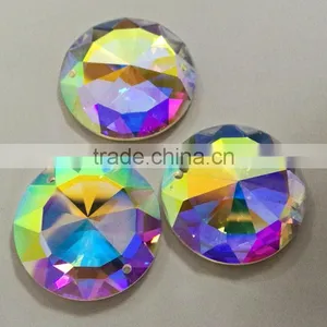 Crystal AB Glass Flat Back no Hotfix Crystal Element Brilliant Round Flat Back Stone With Two Holes thumbnail-1