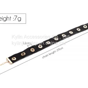 Fashion Jewelry Black Cord Metal Eyelets Choker thumbnail-3