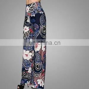 New Arrival Islamic Clothing Womens Vintage Career OL Loose Slim High Waist Floral Printing Wide Leg Long Pants Palazzo Trousers thumbnail-5