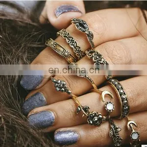 11pcs/set Retro Bohemia Rose Bouquet Jade Flower Totem Knuckle Midi Finger Stacking Ring Jewelry Ring Sets thumbnail-2