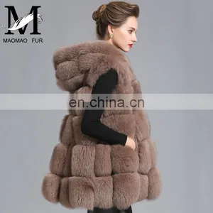 2015 New Style Whole Leather Real Fox Fur Hood Long Style Vest Girl Gilet Beautiful Women Vest thumbnail-6