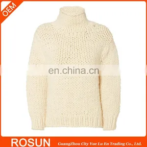 100% Manhand Chunky Knitted Turtlenck Long Sleeves Sweater In White thumbnail-1