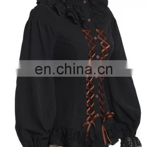 Steampunk Women's Standing Collar Longsleeve Blouse RQBL thumbnail-2
