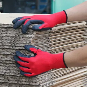 Red Polyester Liner Crinkle Dip Latex Construction Work Gloves thumbnail-3